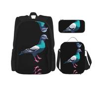 WZYCWB Terrace Pigeon Sac à dos (3 pièces) - Sac d'école pour étudiant + trousse + sac à déjeuner + sac à dos grande capacité
