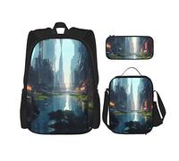 WZYCWB The City on the Water Campus Life Ensemble sac à dos (3 pièces) - Cartable + trousse à crayons + sac à déjeuner pour répondre à tous les besoins quotidiens des étudiants !, noir, taille unique