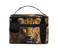 WZYCWB The Deep Eye Leopard Grande trousse de maquillage pour femme, trousse de maquillage portable de grande capacité, sac de rangement pour filles, noir, taille unique, noir, taille unique, Noir