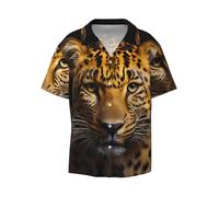 WZYCWB The deep-eyed Leopard Printed Chemise à manches courtes pour homme - Chemise décontractée boutonnée disponible dans les tailles S-4XL, noir, Taille 4XL