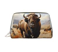 WZYCWB The Deep Eyed Leopard Trousse à maquillage en cuir pour femme - Élégante et douce, durable, Troupeau de bisons nord-américains, Taille unique