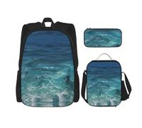 WZYCWB The Deep Ocean Campus Life Lot de 3 sacs à dos d'école, trousse à crayons et sac à déjeuner, répond à tous les besoins quotidiens des étudiants, noir, taille unique, Noir , Taille unique