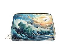 WZYCWB The Deep Ocean Trousse à maquillage en cuir imprimé pour femme - Élégante et douce et durable, Mouette à voile Wave, Taille unique
