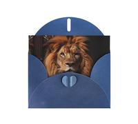 WZYCWB The Lion's Gaze Carte de vœux en papier nacré bleu avec enveloppe Convient pour les vœux d'anniversaire, les félicitations et les condoléances.