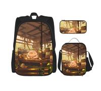 WZYCWB The Pig is Sleeping Cartable + trousse + sac à déjeuner pour tous les jours