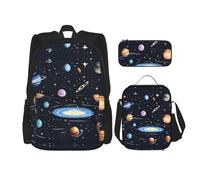 WZYCWB The Solar Family Sac à dos (3 pièces) - Sac d'école pour étudiant + trousse + sac à déjeuner + sac à dos de grande capacité, noir, One Size