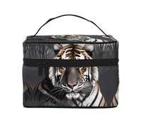 WZYCWB Tiger at Rest Grande trousse de maquillage portable de grande capacité pour femme, sac de rangement pour filles, noir, taille unique, noir, taille unique, Noir , Taille unique