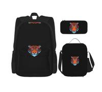 WZYCWB Tiger Head Ensemble sac à dos (3 pièces) - Sac d'école pour étudiant + trousse + sac à déjeuner + sac à dos de grande capacité
