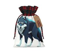 WZYCWB Topo Map Wolf Pack Sacs cadeaux de Noël pour décorations de fête de Noël, 21 x 30 cm, sacs cadeaux en toile de jute avec cordon de serrage