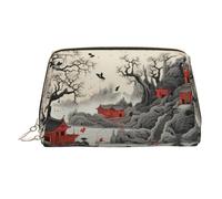 WZYCWB Trousse à cosmétiques en cuir imprimé Trompe l'œil - Sac de rangement cosmétique élégant et portable, Peinture de paysage traditionnelle, Taille unique