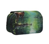 WZYCWB Trousse à crayons portable à motif cerf dans la forêt, idéale pour organiser les stylos au bureau ou ranger des pinceaux de maquillage