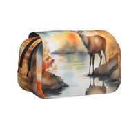 WZYCWB Trousse à crayons portable Deer by the River idéale pour organiser les stylos au bureau ou ranger des pinceaux de maquillage