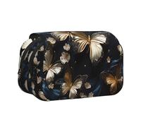 WZYCWB Trousse à crayons portable noire avec papillons blancs et dorés, idéale pour organiser des stylos au bureau ou ranger des pinceaux de maquillage
