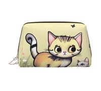 WZYCWB Trousse à maquillage en cuir avec motif chat et papillon - Parfaite pour le transport ou l'organisation de la maison, Chat et papillon., Taille unique