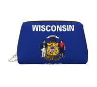WZYCWB Trousse à maquillage en cuir avec motif chien sur herbe - Parfait pour le transport ou l'organisation de la maison, Drapeau de l'État du Wisconsin, Taille unique