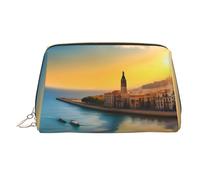 WZYCWB Trousse à maquillage en cuir imprimé drapeau des Seychelles pour femme - Élégante et douce, durable, Coucher de soleil à Barcelone, Taille unique