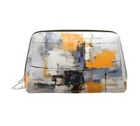 WZYCWB Trousse à maquillage en cuir imprimé léopard pour femme - Élégant et doux, durable, Peinture d'art abstraite grise et jaune., Taille unique