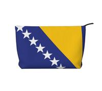 WZYCWB Trousse à maquillage en velours côtelé avec drapeau de la Bosnie-Herzégovine, sac à main portable à fermeture éclair, adapté pour les voyages et le stockage quotidien, les cosmétiques