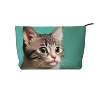 WZYCWB Trousse à maquillage en velours côtelé avec motif chat curieux, sac à main portable à fermeture éclair, adapté pour les voyages et le rangement quotidien, les cosmétiques