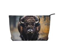 WZYCWB Trousse à maquillage en velours côtelé bison d'Amérique du Nord - Pour femme - Portable - Avec fermeture éclair - Convient pour les voyages et le rangement quotidien -