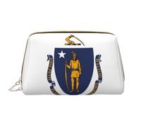WZYCWB Trousse de maquillage de voyage en cuir avec drapeau de l'État du Massachusetts, sac de rangement de grande capacité avec poches,