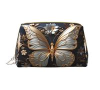 WZYCWB Trousse de maquillage de voyage en cuir avec papillons blancs et dorés, sac de rangement cosmétique de grande capacité avec poches,
