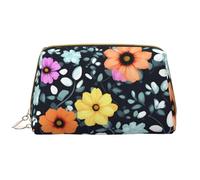 WZYCWB Trousse de maquillage de voyage en cuir, belle fleur colorée, sac de rangement de grande capacité avec poches,
