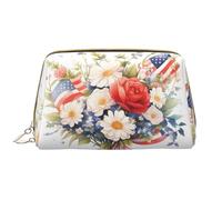 WZYCWB Trousse de maquillage de voyage en cuir, motif drapeaux et fleurs, sac de rangement de grande capacité avec poches, blanc, taille unique