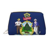 WZYCWB Trousse de maquillage de voyage en cuir, sac de maquillage portable de grande capacité avec poches, drapeau de l'État du Maine