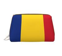 WZYCWB Trousse de maquillage de voyage en cuir, sac de maquillage portable drapeau de la Roumanie, sac de rangement cosmétique de grande capacité avec poches,