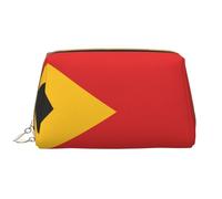 WZYCWB Trousse de maquillage de voyage en cuir, sac de maquillage portable drapeau du Timor-Leste, grande capacité, sac de rangement cosmétique avec poches,