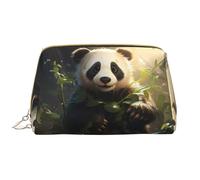 WZYCWB Trousse de maquillage de voyage en cuir, sac de maquillage portable mignon plante de panda, sac de rangement cosmétique de grande capacité avec poches,