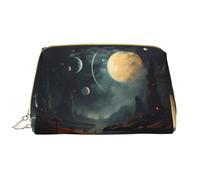 WZYCWB Trousse de maquillage de voyage en cuir, trousse de maquillage portable de grande capacité avec poches, motif lune étoiles et planètes