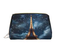 WZYCWB Trousse de maquillage de voyage en cuir, trousse de maquillage portable de la tour parisienne, sac de rangement cosmétique de grande capacité avec poches,