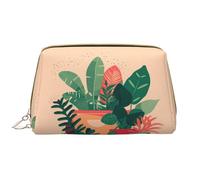 WZYCWB Trousse de maquillage de voyage en cuir, trousse de maquillage portable pour petites plantes vertes, sac de rangement cosmétique de grande capacité avec poches,