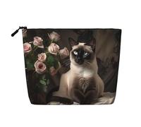 WZYCWB Trousse de maquillage élégante avec motif chat siamois - Trousse de voyage multifonctionnelle - Rangement pour les nécessités quotidiennes