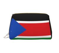 WZYCWB Trousse de maquillage en cuir avec poches, sac de voyage portable, grande capacité, motif drapeau du Soudan du Sud, sac de rangement pour cosmétiques