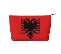 WZYCWB Trousse de maquillage en velours côtelé avec drapeau albanais pour femme, sac à main portable à fermeture éclair, adapté pour les voyages et le rangement quotidien, les cosmétiques