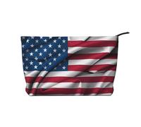 WZYCWB Trousse de maquillage en velours côtelé avec drapeau américain, sac à main portable à fermeture éclair, adapté pour les voyages et le rangement quotidien, les cosmétiques