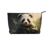WZYCWB Trousse de maquillage en velours côtelé avec motif panda mignon pour femme, sac à main portable à fermeture éclair, adapté pour les voyages et le rangement quotidien, les cosmétiques