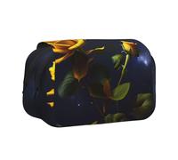 WZYCWB Trousse portable avec roses jaunes étoilées, idéale pour organiser vos stylos au bureau ou ranger vos pinceaux de maquillage