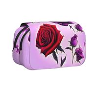 WZYCWB Trousse portable avec roses rouges et violettes, idéale pour organiser les stylos au bureau ou ranger des pinceaux de maquillage