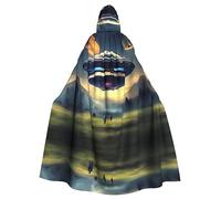 WZYCWB UFO Landing Halloween Décoration Cape Adulte Grande Taille Capuche Cape à Capuche Unisexe Cape Carnaval pour bal masqué Jeu de rôle