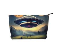 WZYCWB UFO Landing Trousse à maquillage en velours côtelé avec fermeture éclair pour femme, adaptée pour les voyages et le rangement quotidien, les cosmétiques