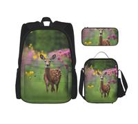 WZYCWB Un beau sac à dos cerf (3 pièces) - sac d'école pour étudiant + trousse à crayons + sac à déjeuner, sac à dos de grande capacité