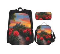 WZYCWB Un beau sac à dos château (3 pièces) - Sac d'école pour étudiant + trousse + sac à déjeuner + sac à dos de grande capacité