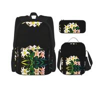 WZYCWB Un bouquet de lys au soleil Ensemble sac à dos (3 pièces) - Sac d'école pour étudiant + trousse + sac à déjeuner, sac à dos de grande capacité