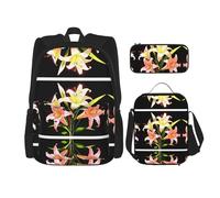 WZYCWB Un bouquet de lys en pleine floraison Ensemble sac à dos (3 pièces) - Sac d'école étudiant + trousse + sac à déjeuner, sac à dos de grande capacité