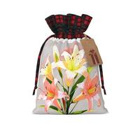 WZYCWB Un bouquet de lys en pleine floraison, sacs cadeaux de Noël pour décorations de fête de Noël, 21 x 30 cm, sacs cadeaux en toile de jute avec cordon de serrage