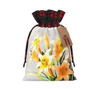 WZYCWB Un bouquet de lys jaunes sacs cadeaux de Noël pour décorations de fête de Noël, 21 x 30 cm, sacs cadeaux en toile de jute avec cordon de serrage
